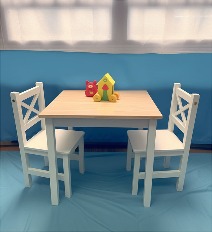 PETIT BATEAU Toddler Kids Table and 2 Chairs Set Solid Wood Modern Wooden Furniture for 2-8 Years Boy Girl Children Gift