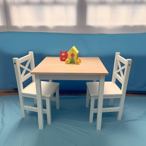 PETIT BATEAU Toddler Kids Table and 2 Chairs Set Solid Wood Modern Wooden Furniture for 2-8 Years Boy Girl Children Gift