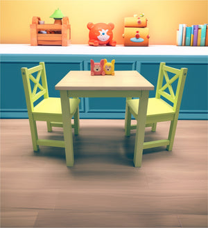 PETIT BATEAU Toddler Kids Table and 2 Chairs Set Solid Wood Modern Wooden Furniture for 2-8 Years Boy Girl Children Gift