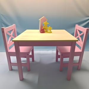 PETIT BATEAU Toddler Kids Table and 2 Chairs Set Solid Wood Modern Wooden Furniture for 2-8 Years Boy Girl Children Gift